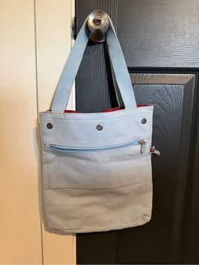 Gravis Light Blue Canvas Tote Bag with Red Lining